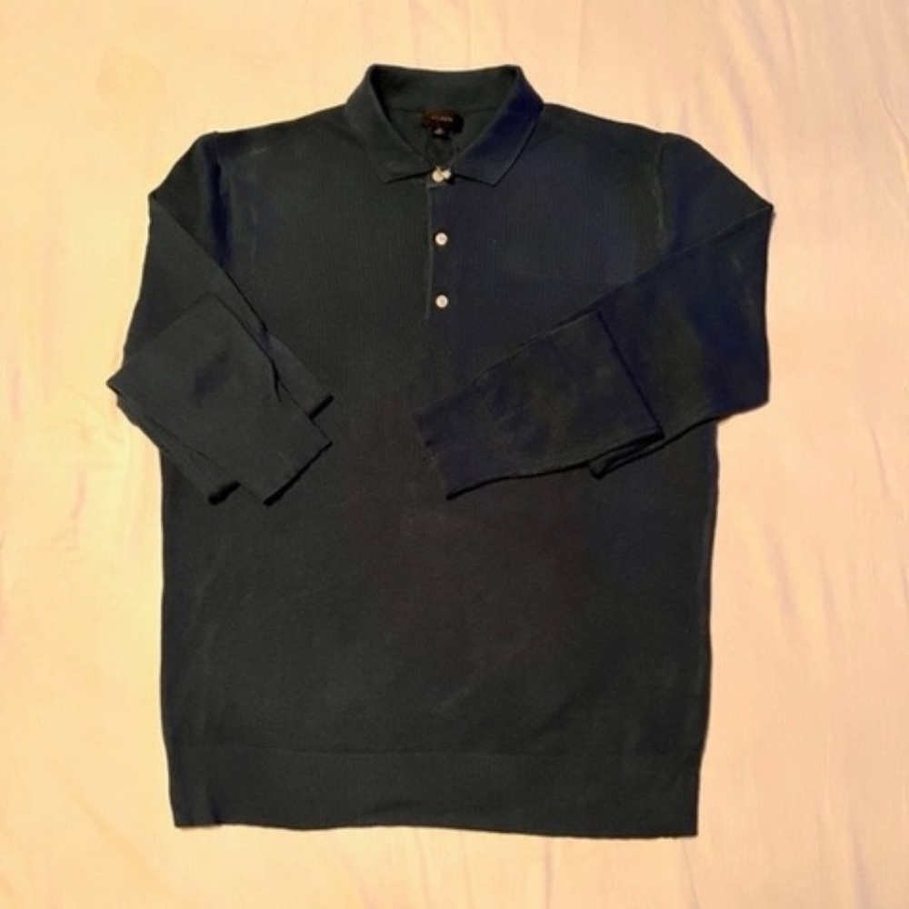 J CREW Long-Sleeve Blue/Green Pique Polo Sweater  Size Medium​​​​​​​​​​​​​​​ - Picture 3 of 3